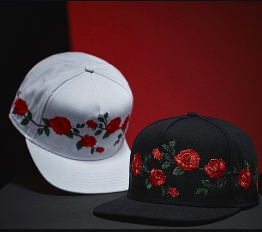 Flowered Black and White-Original Embroidery Snapback Cap